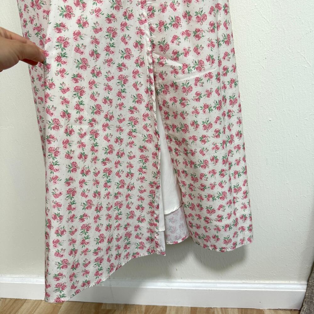 Petal & Pup Milkmaid Floral Maxi Dress M Pink Roses Corset Basque Waist Cottage - Picture 8 of 13